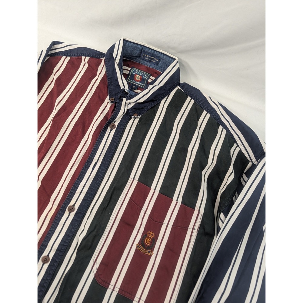 Vintage Chaps Multicolor Striped Button-Down Shirt - Maroon, Black, Navy, White
